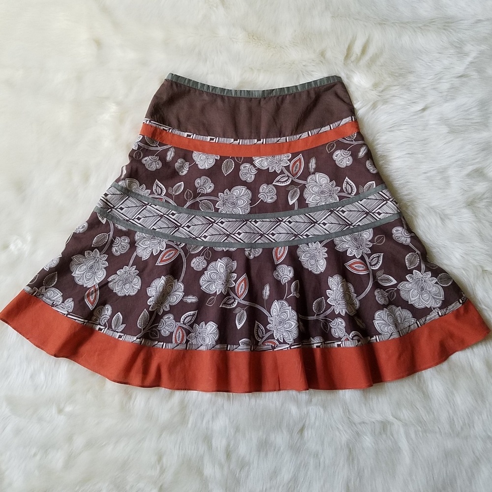 BCBGMaxAzria Cotton Floral-Print Boho Skirt Size 4